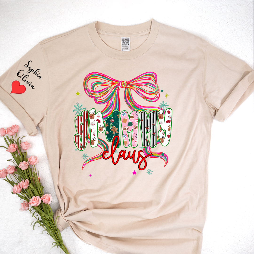 Grammy Claus Christmas Bow Custom Grandma And Grandkids Shirt