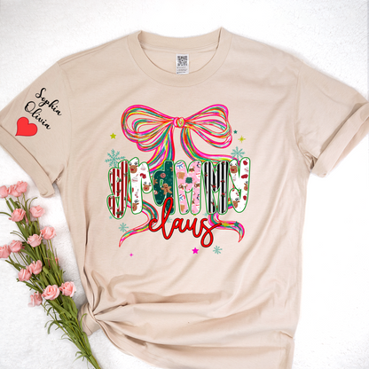 Grammy Claus Christmas Bow Custom Grandma And Grandkids Shirt