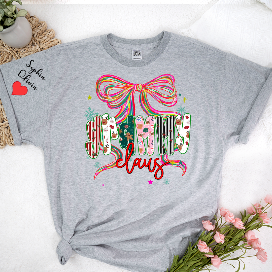 Grammy Claus Christmas Bow Custom Grandma And Grandkids Shirt