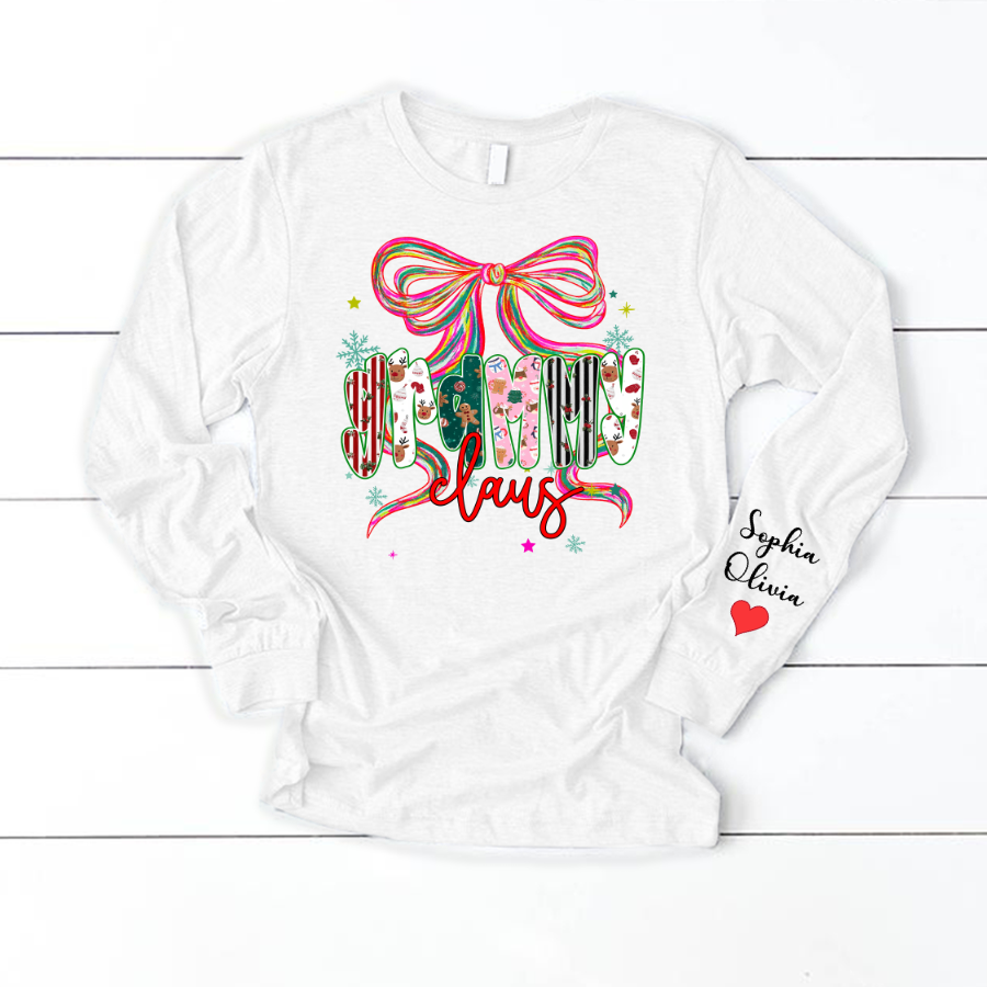Grammy Claus Christmas Bow Custom Grandma And Grandkids Shirt
