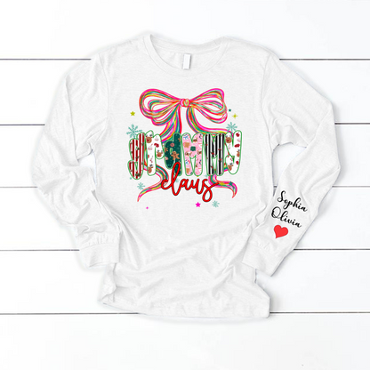 Grammy Claus Christmas Bow Custom Grandma And Grandkids Shirt