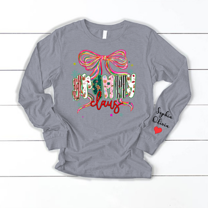 Grammy Claus Christmas Bow Custom Grandma And Grandkids Shirt