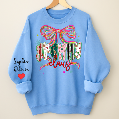 Grammy Claus Christmas Bow Custom Grandma And Grandkids Shirt
