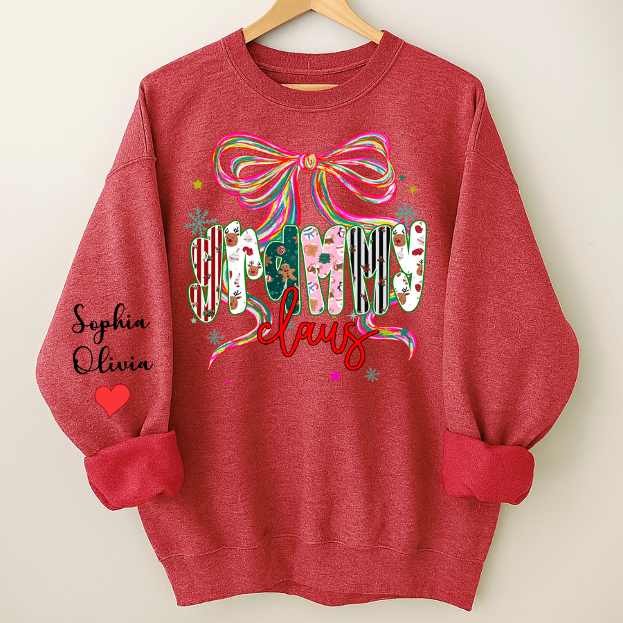 Grammy Claus Christmas Bow Custom Grandma And Grandkids Shirt