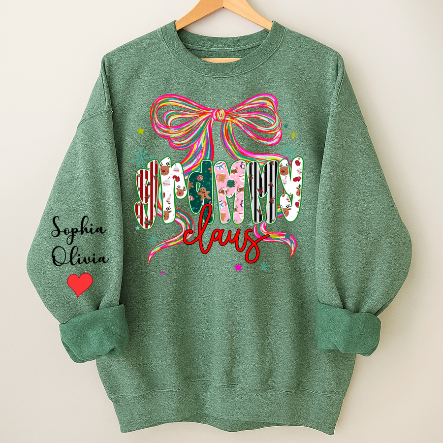 Grammy Claus Christmas Bow Custom Grandma And Grandkids Shirt