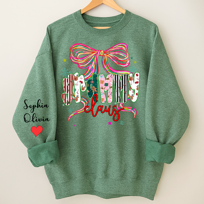 Grammy Claus Christmas Bow Custom Grandma And Grandkids Shirt