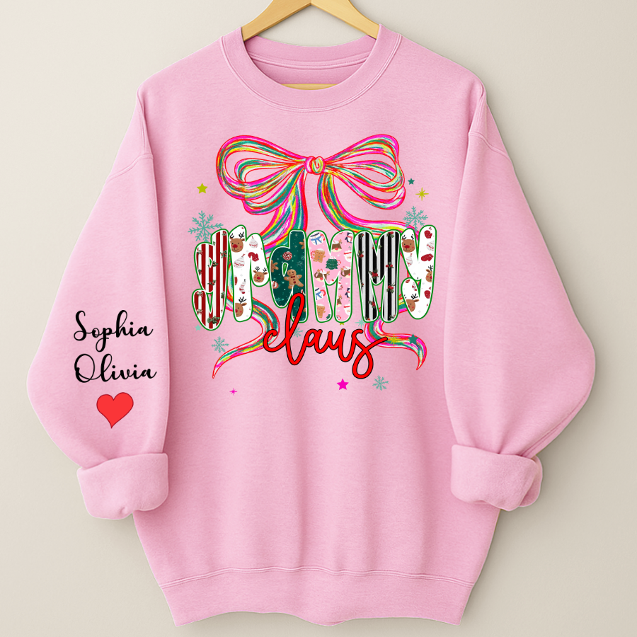 Grammy Claus Christmas Bow Custom Grandma And Grandkids Shirt