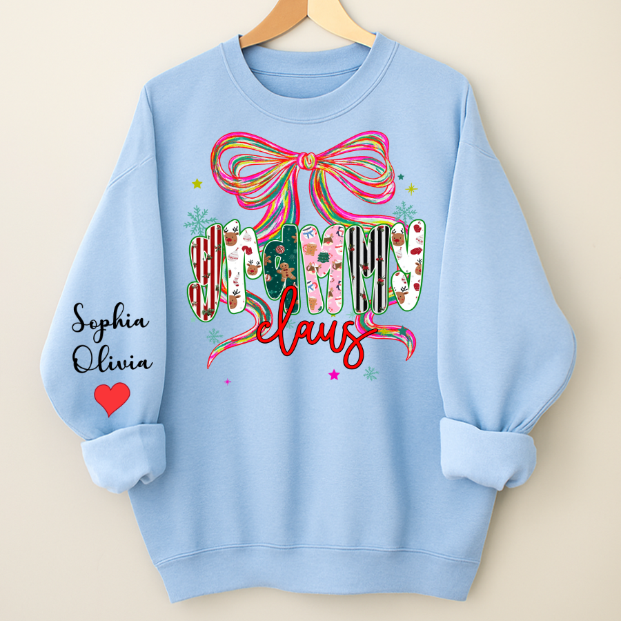 Grammy Claus Christmas Bow Custom Grandma And Grandkids Shirt