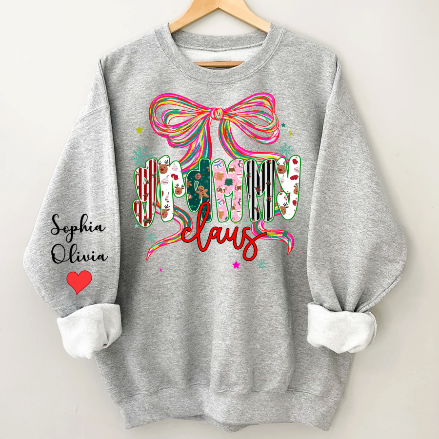 Grammy Claus Christmas Bow Custom Grandma And Grandkids Shirt