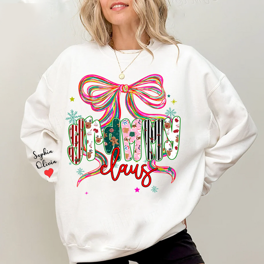Grammy Claus Christmas Bow Custom Grandma And Grandkids Shirt