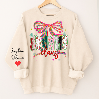 Grammy Claus Christmas Bow Custom Grandma And Grandkids Shirt