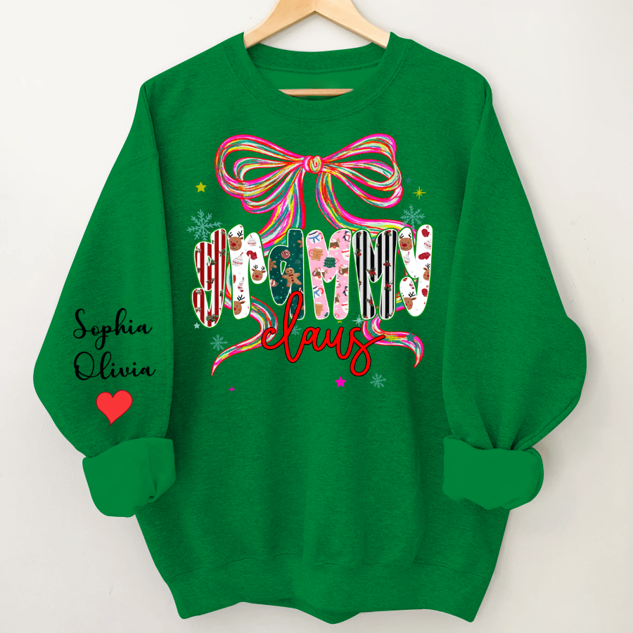 Grammy Claus Christmas Bow Custom Grandma And Grandkids Shirt