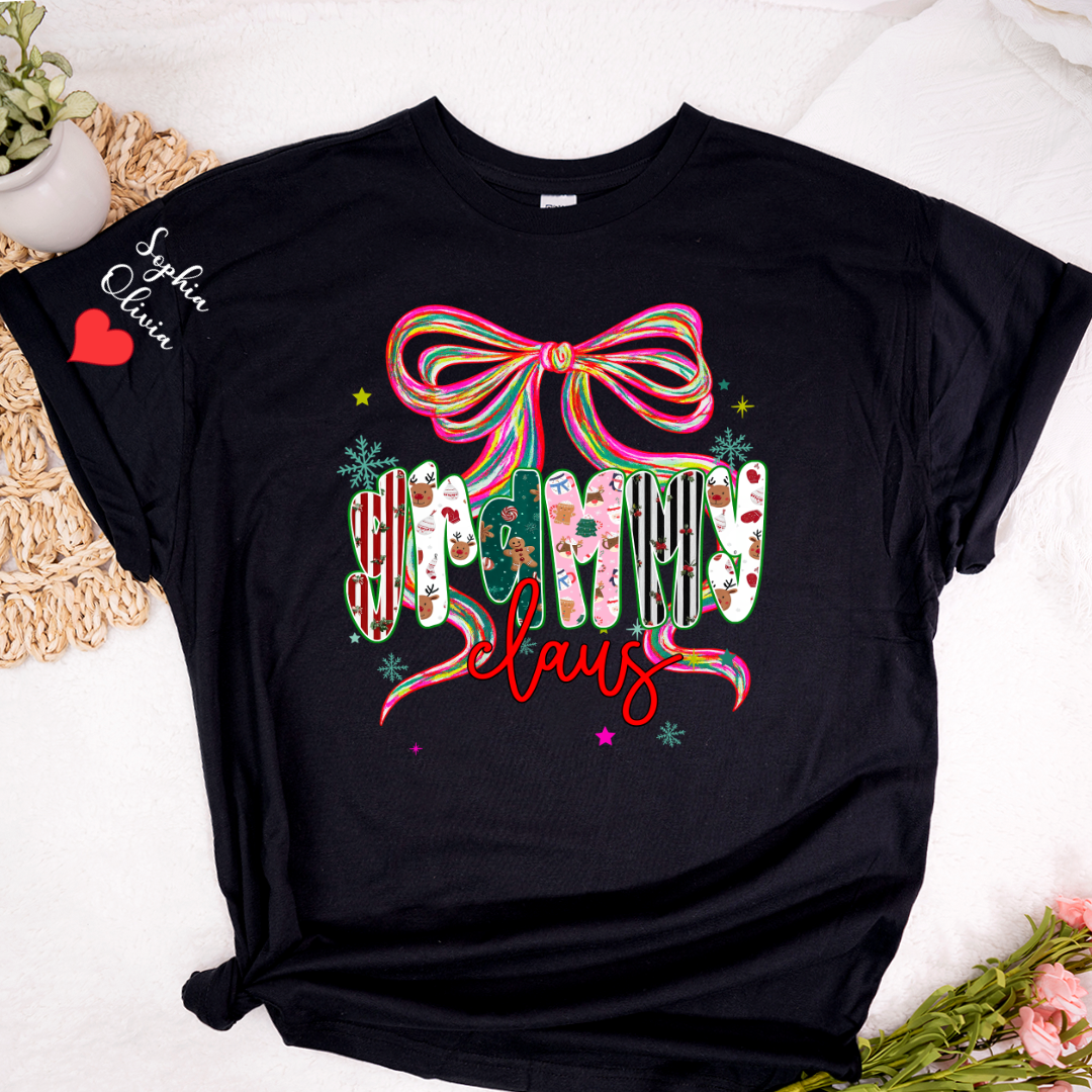 Grammy Claus Christmas Bow Custom Grandma And Grandkids Shirt