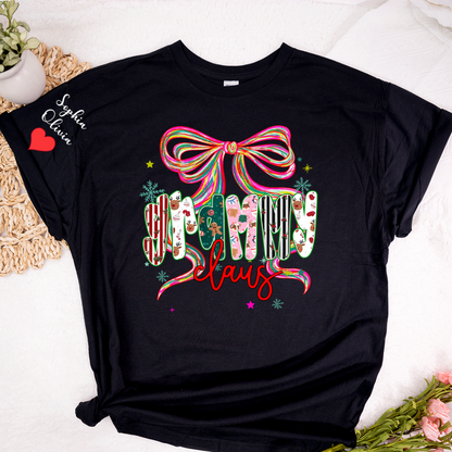 Grammy Claus Christmas Bow Custom Grandma And Grandkids Shirt