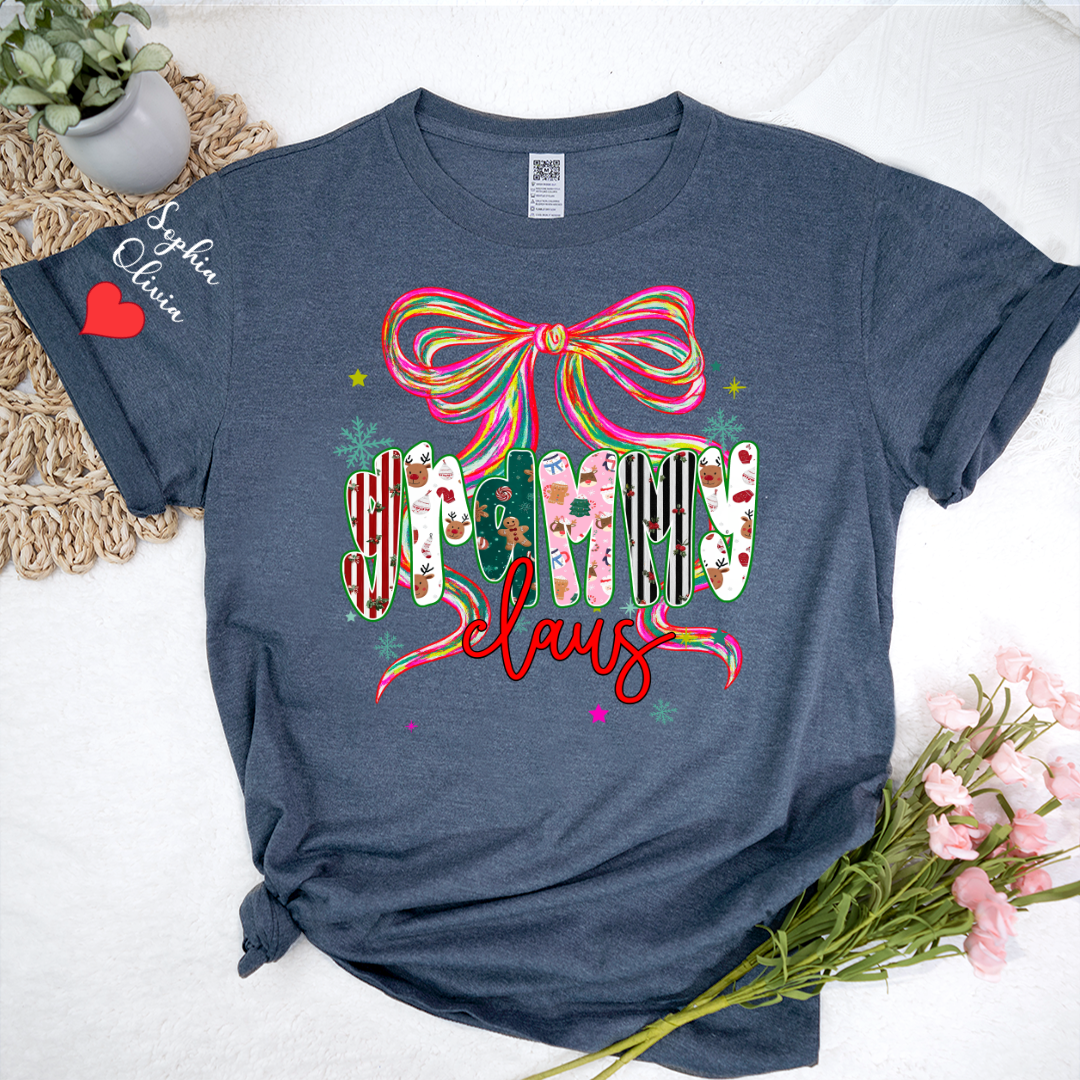 Grammy Claus Christmas Bow Custom Grandma And Grandkids Shirt