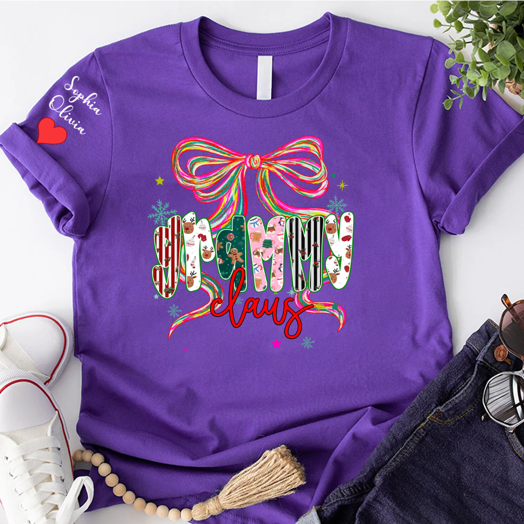 Grammy Claus Christmas Bow Custom Grandma And Grandkids Shirt