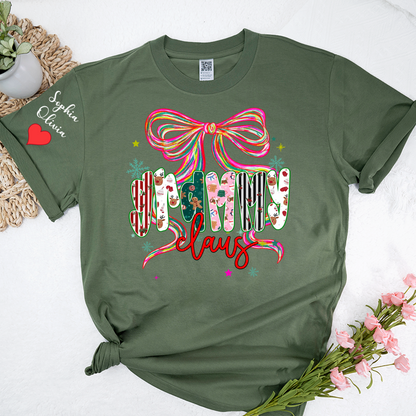 Grammy Claus Christmas Bow Custom Grandma And Grandkids Shirt