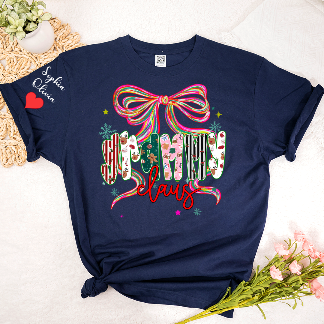 Grammy Claus Christmas Bow Custom Grandma And Grandkids Shirt
