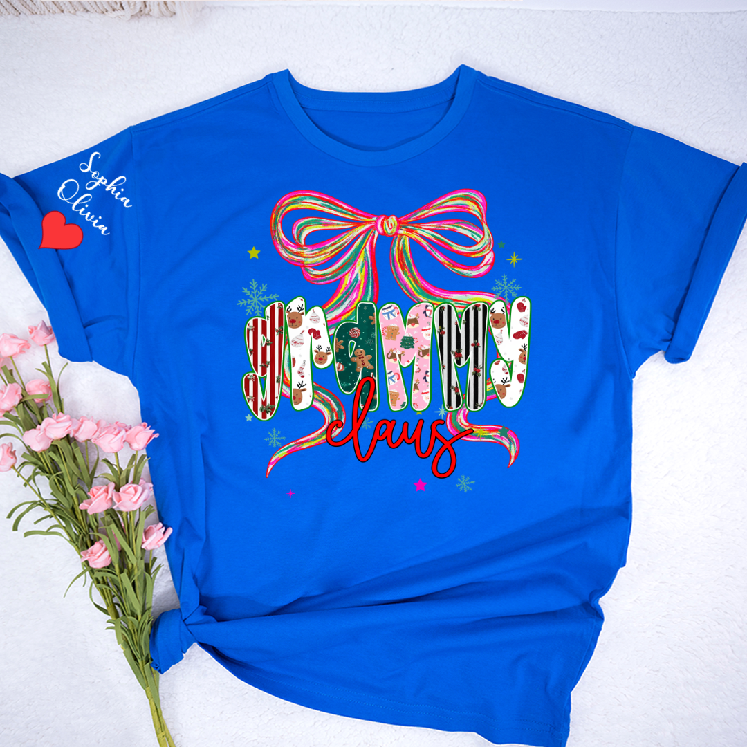 Grammy Claus Christmas Bow Custom Grandma And Grandkids Shirt