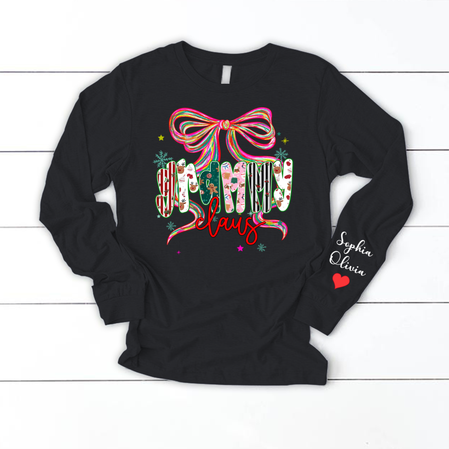 Grammy Claus Christmas Bow Custom Grandma And Grandkids Shirt