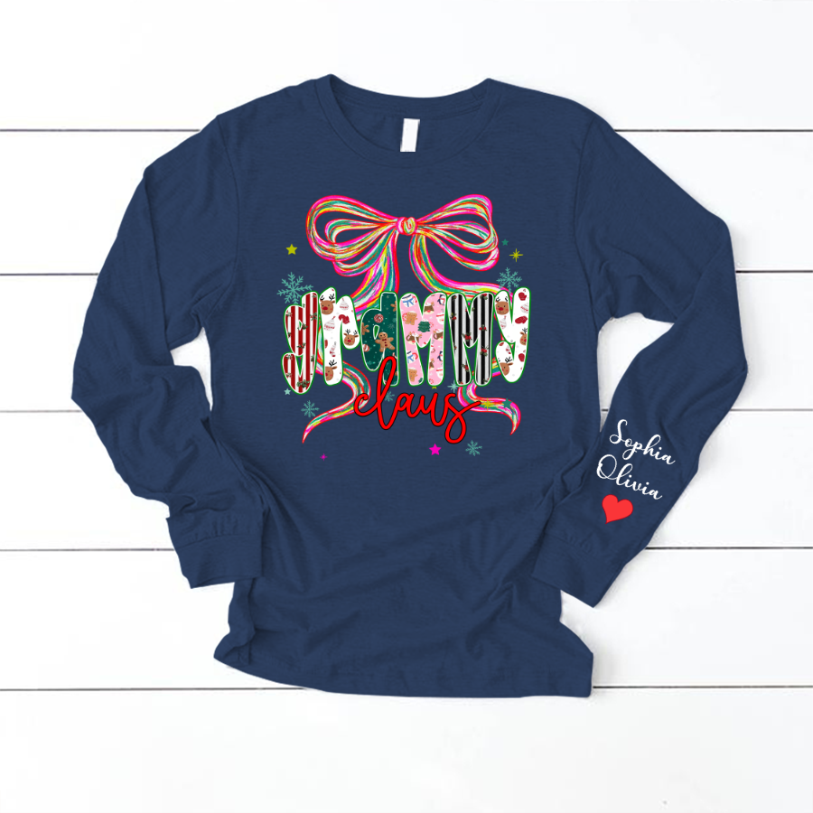 Grammy Claus Christmas Bow Custom Grandma And Grandkids Shirt