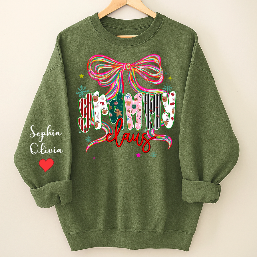 Grammy Claus Christmas Bow Custom Grandma And Grandkids Shirt