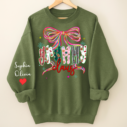 Grammy Claus Christmas Bow Custom Grandma And Grandkids Shirt