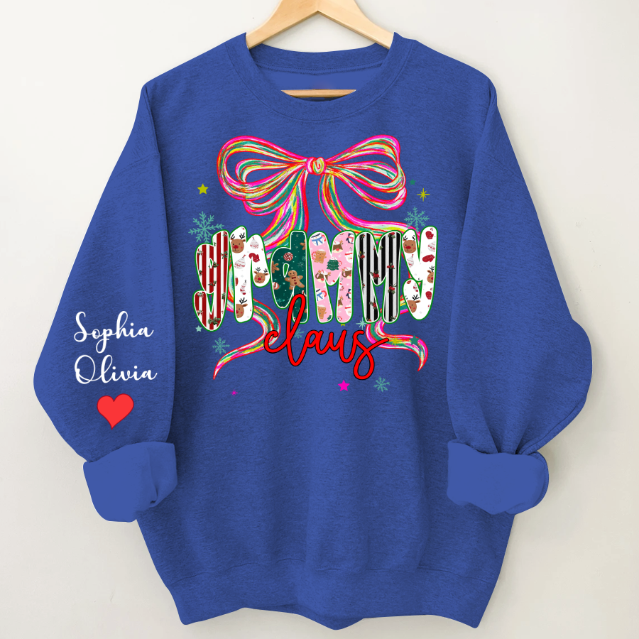 Grammy Claus Christmas Bow Custom Grandma And Grandkids Shirt