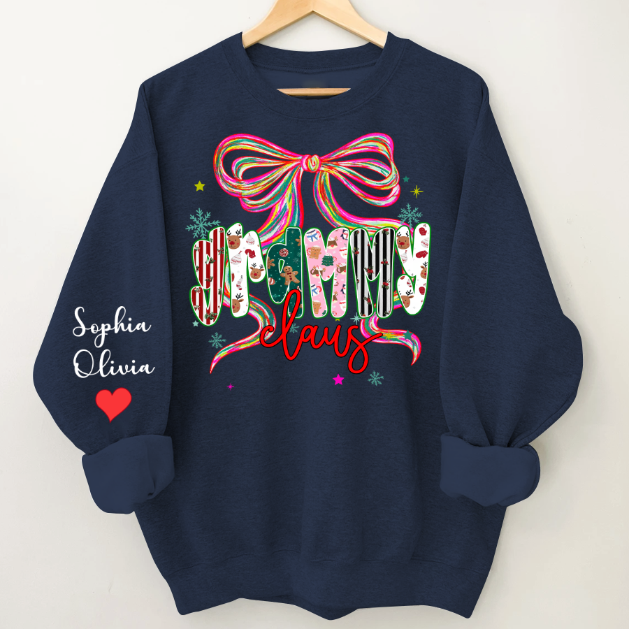 Grammy Claus Christmas Bow Custom Grandma And Grandkids Shirt