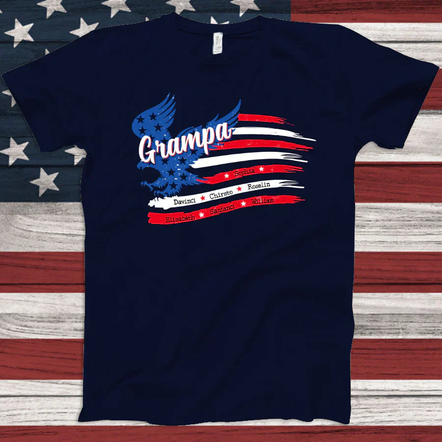 Grampa With Grandkids Names 4th Of July CTL94 T-Shirt
