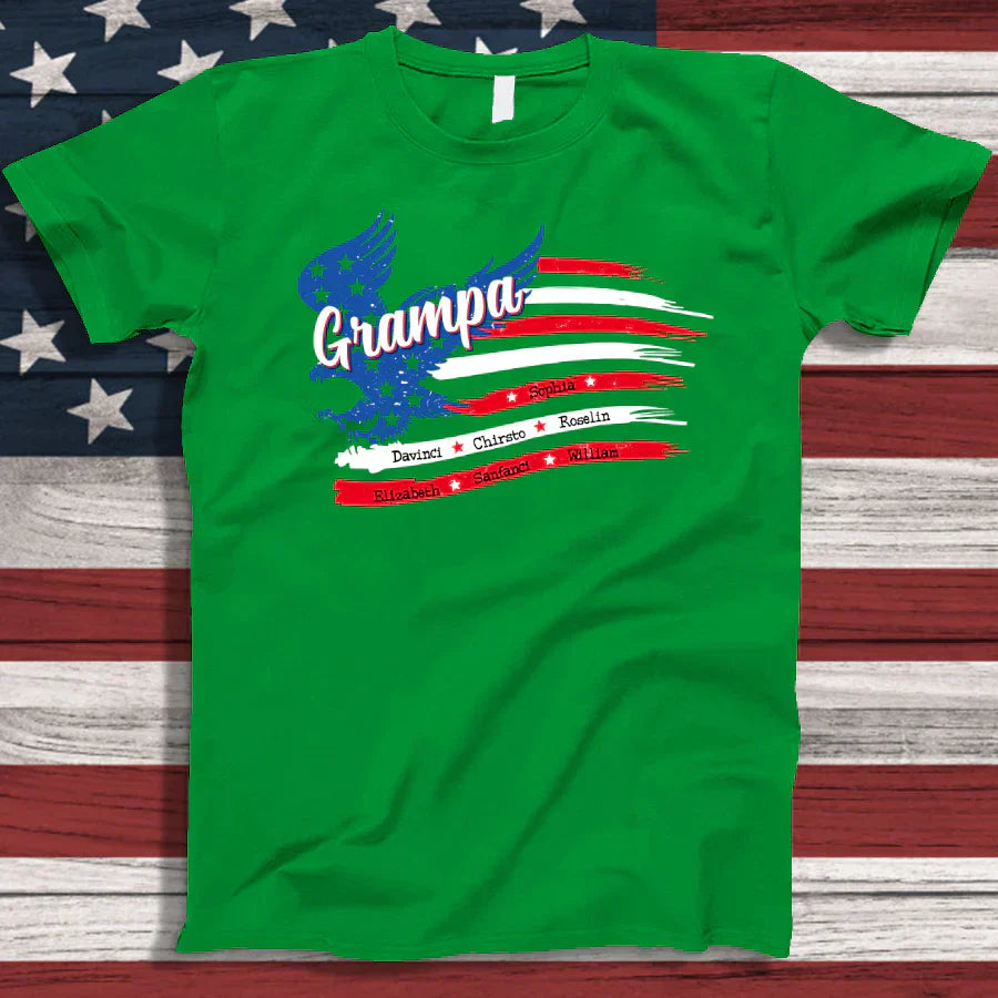Grampa With Grandkids Names 4th Of July CTL94 T-Shirt