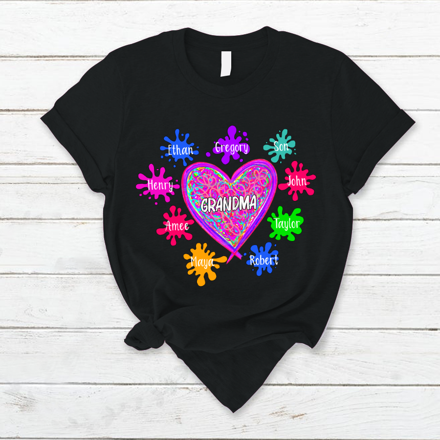 Grandma And Grandkids Hearts Paint Splatter T-Shirt