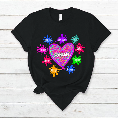 Grandma And Grandkids Hearts Paint Splatter T-Shirt