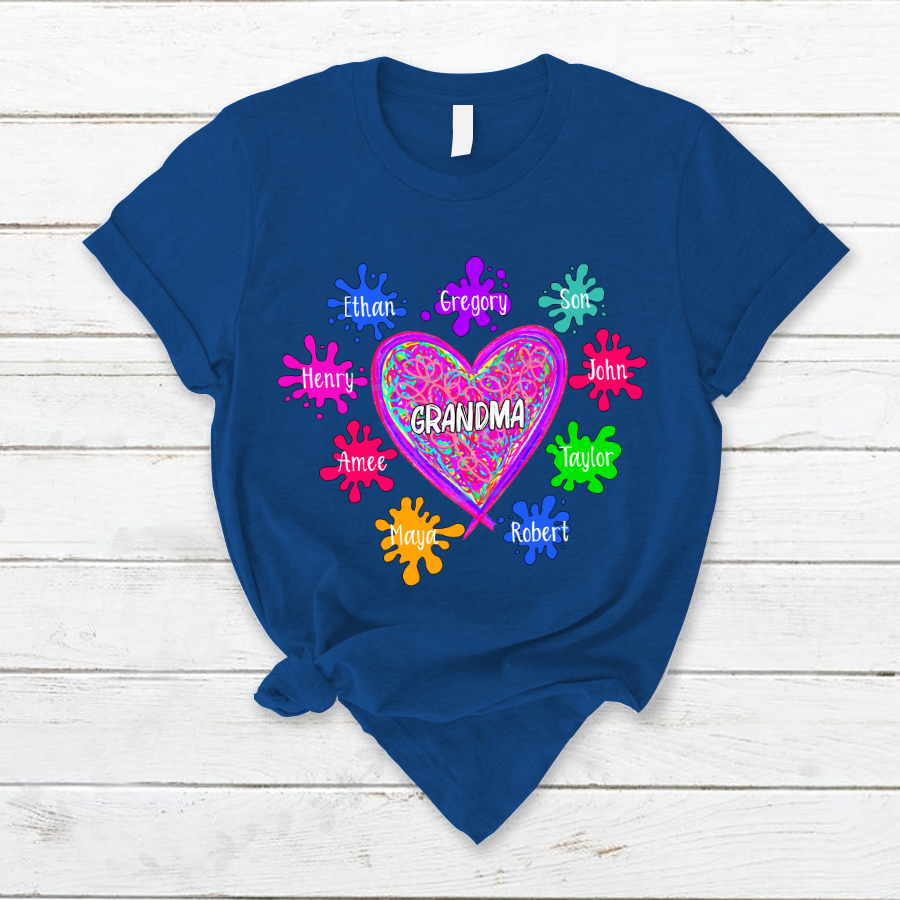 Grandma And Grandkids Hearts Paint Splatter T-Shirt