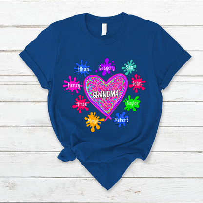 Grandma And Grandkids Hearts Paint Splatter T-Shirt
