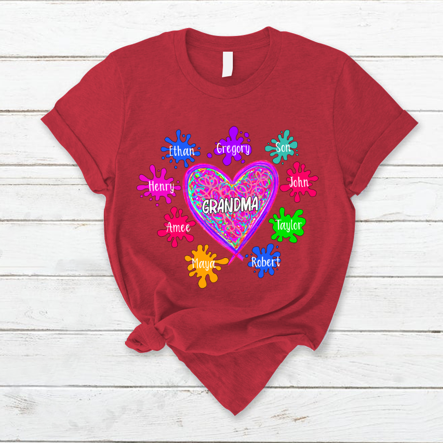 Grandma And Grandkids Hearts Paint Splatter T-Shirt