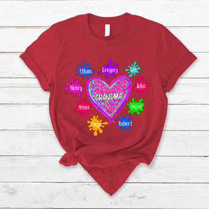 Grandma And Grandkids Hearts Paint Splatter T-Shirt