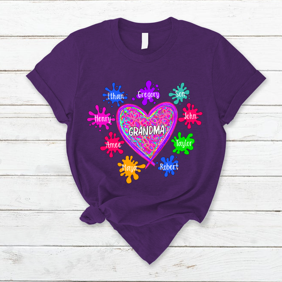 Grandma And Grandkids Hearts Paint Splatter T-Shirt