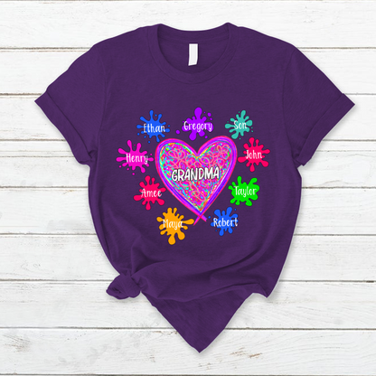 Grandma And Grandkids Hearts Paint Splatter T-Shirt