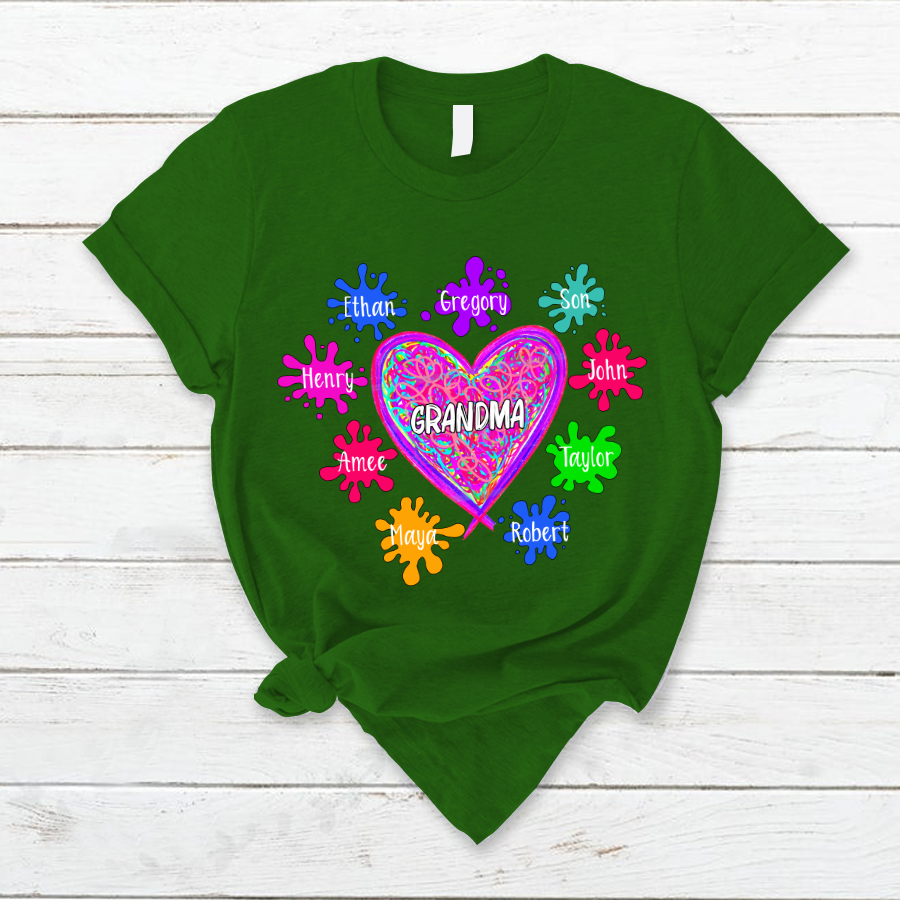 Grandma And Grandkids Hearts Paint Splatter T-Shirt
