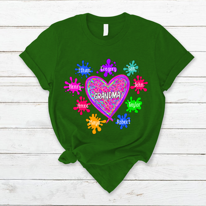 Grandma And Grandkids Hearts Paint Splatter T-Shirt