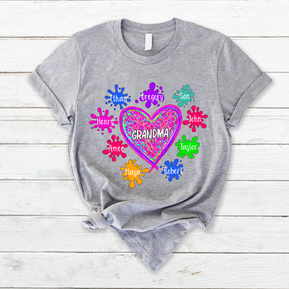 Grandma And Grandkids Hearts Paint Splatter T-Shirt