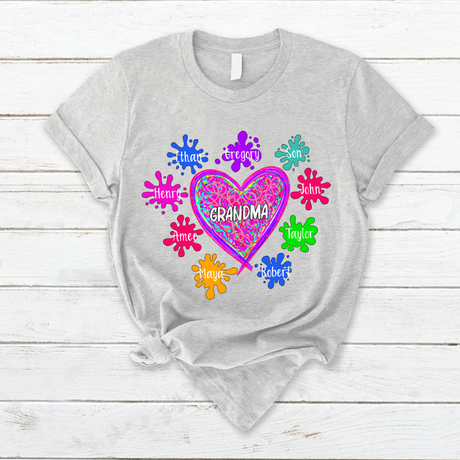 Grandma And Grandkids Hearts Paint Splatter T-Shirt