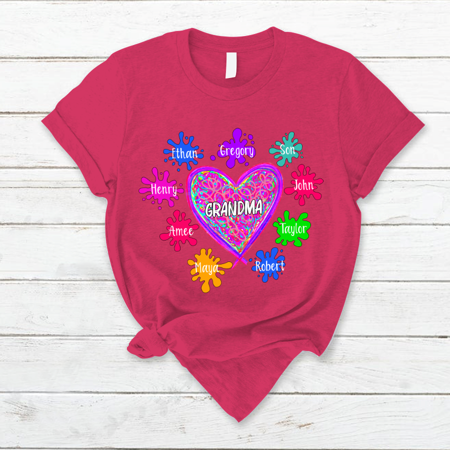 Grandma And Grandkids Hearts Paint Splatter T-Shirt