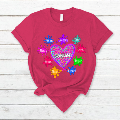 Grandma And Grandkids Hearts Paint Splatter T-Shirt