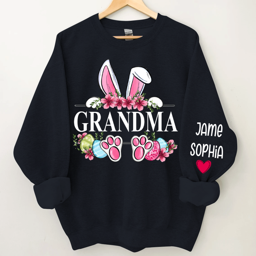 Grandma Bunny With Kids Name Sweatshirt