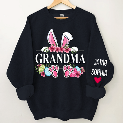 Grandma Bunny With Kids Name Sweatshirt