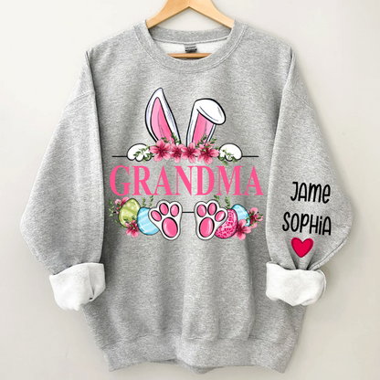 Grandma Bunny With Kids Name Sweatshirt