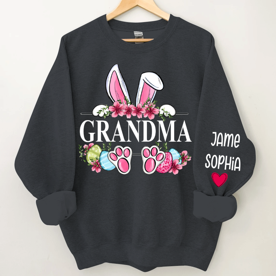 Grandma Bunny With Kids Name Sweatshirt