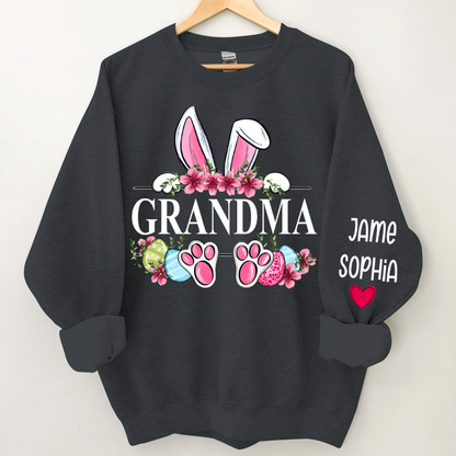 Grandma Bunny With Kids Name Sweatshirt